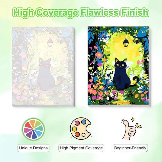 Alt view image 4 of 7 - Kitten in the Forest Framed Canvas Paint by Numbers Art Kit for Adults and Kids, Beginner Acrylic Oil Painting Supplies with Wooden Frame for Home Wall Decor 20 * 30 cm/8 * 12 in