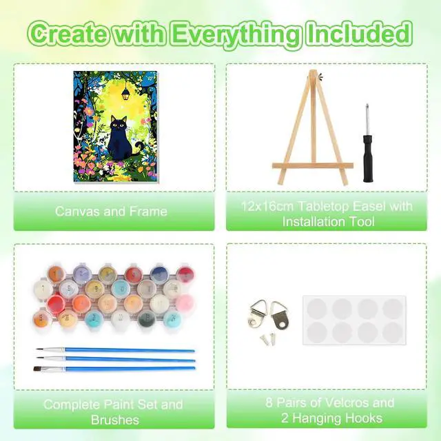 Alt view image 5 of 7 - Kitten in the Forest Framed Canvas Paint by Numbers Art Kit for Adults and Kids, Beginner Acrylic Oil Painting Supplies with Wooden Frame for Home Wall Decor 20 * 30 cm/8 * 12 in