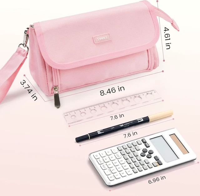 Alt view image 6 of 7 - Super Large Pencil Case, Big Capacity Pencil Bag with 3 Compartments | Hold 200 pencils, Cute Pencil Pouch with Zipper, Portable Stationery Pen Bag, Aesthetic School Supplies For Girls, Pink