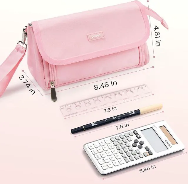Alt view image 5 of 7 - Super Large Pencil Case, Big Capacity Pencil Bag with 3 Compartments | Hold 200 pencils, Cute Pencil Pouch with Zipper, Portable Stationery Pen Bag, Aesthetic School Supplies For Girls, Pink
