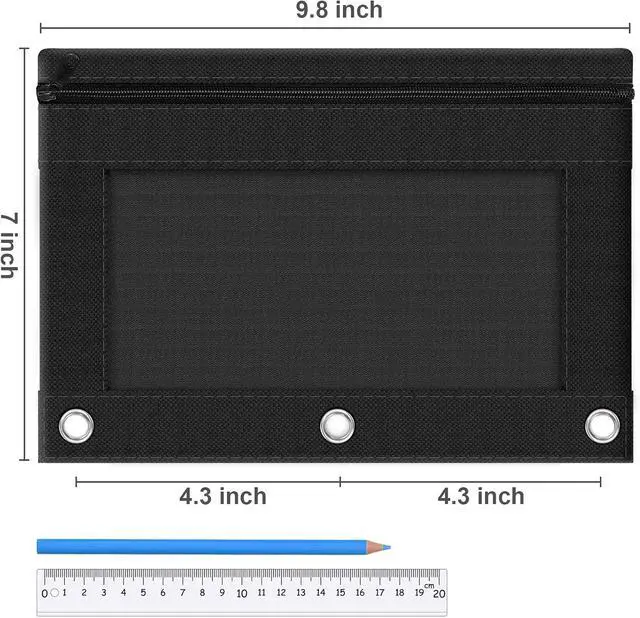 Alt view image 2 of 7 - 3-Ring Pencil Pouch, 2 Pack Black Bulk Pencil Case, Pencil Bags with Zipper for Office Supplies Cosmetics, with Zipper & Reinforced Grommets Fabric Large Pencil Case for 3 Hole Binder