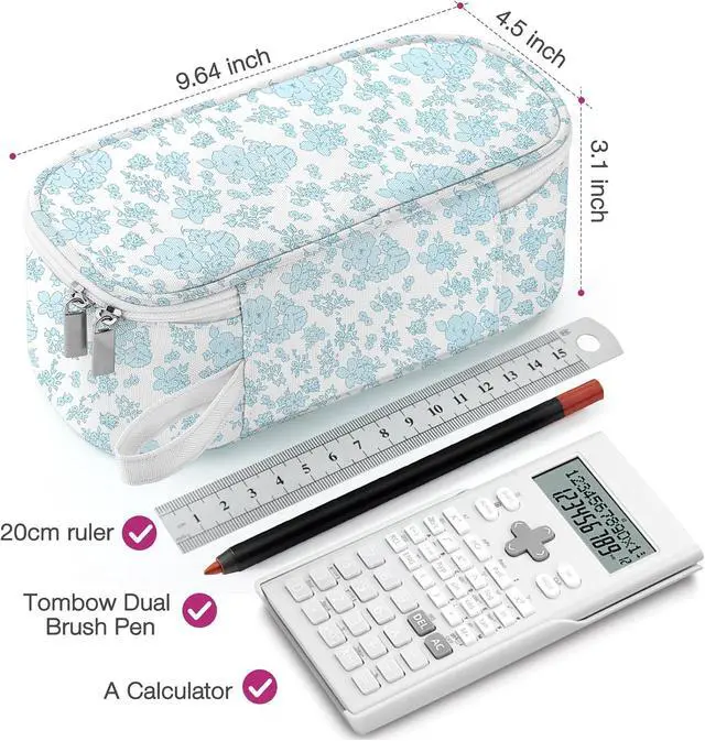 Alt view image 2 of 6 - Large Capacity Pencil Case Portable Pencil Pouch Bag School Supplies for College Students Adults(Blue Flowers)