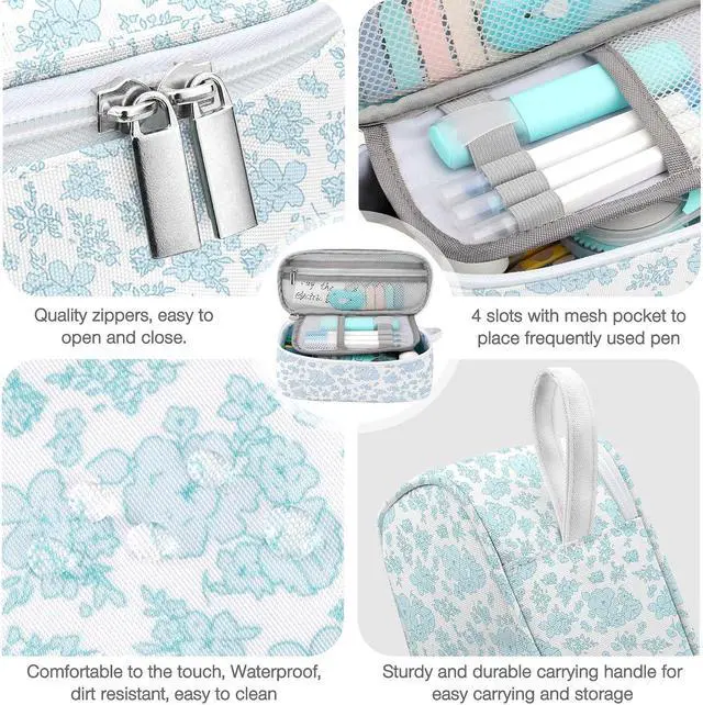 Alt view image 6 of 6 - Large Capacity Pencil Case Portable Pencil Pouch Bag School Supplies for College Students Adults(Blue Flowers)