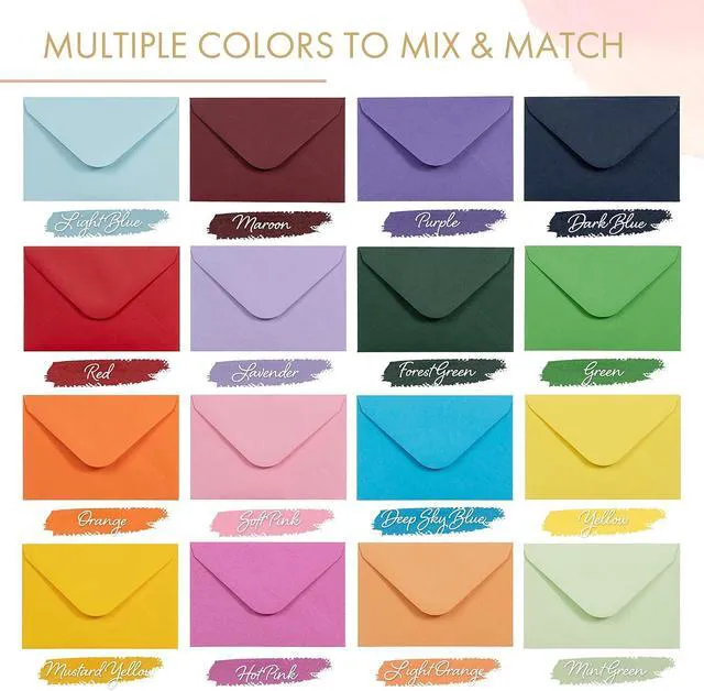 Alt view image 3 of 7 - Gift Card Envelopes - 160-Count Mini Envelopes, Paper Business Card Envelopes, Bulk Tiny Envelope Pockets, 16 Colors, 4 x 2.7 Inches