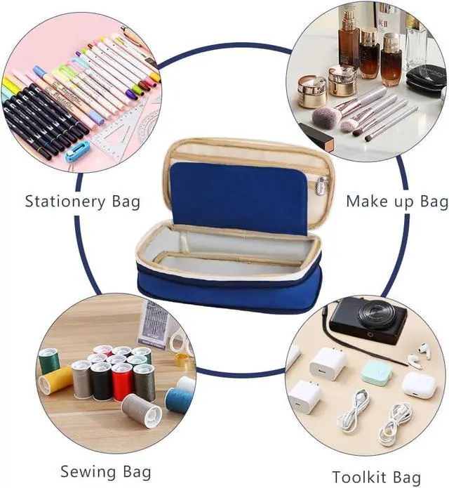 Alt view image 4 of 7 - Foldable Pencil Case Zipper Big Capacity Aesthetic Canvas Pencil Pouch Compartments Stationery Organizers Pen Bag for Kids Girls Boys Teen Child Student School Supplies Makeup Bags