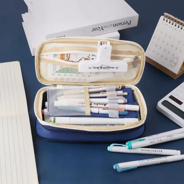 Alt view image 5 of 7 - Foldable Pencil Case Zipper Big Capacity Aesthetic Canvas Pencil Pouch Compartments Stationery Organizers Pen Bag for Kids Girls Boys Teen Child Student School Supplies Makeup Bags