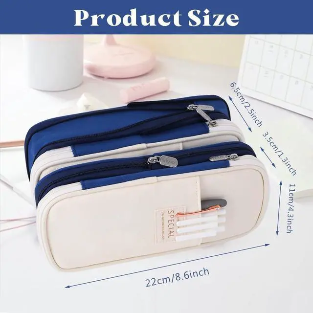 Alt view image 6 of 7 - Foldable Pencil Case Zipper Big Capacity Aesthetic Canvas Pencil Pouch Compartments Stationery Organizers Pen Bag for Kids Girls Boys Teen Child Student School Supplies Makeup Bags
