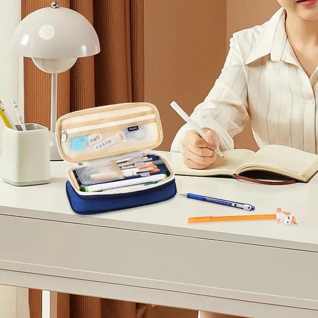 Alt view image 7 of 7 - Foldable Pencil Case Zipper Big Capacity Aesthetic Canvas Pencil Pouch Compartments Stationery Organizers Pen Bag for Kids Girls Boys Teen Child Student School Supplies Makeup Bags