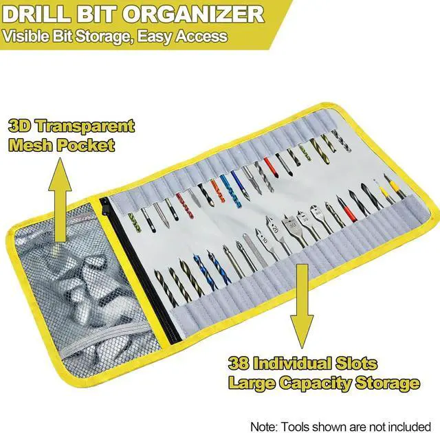 Alt view image 2 of 7 - Drill Bit Organizer, Roll Up Storage Case, Heavy Duty Bit Holder Pouch | Canvas Tool Roll with Zipper, Tools Organizer Pouch Bag with Snap Spring Closure for Men(Bag Only) Stocking Stuffers