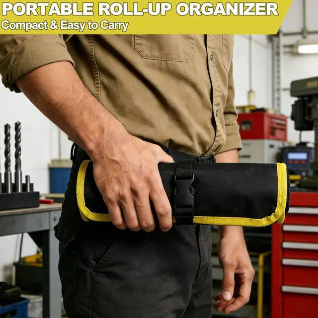 Alt view image 5 of 7 - Drill Bit Organizer, Roll Up Storage Case, Heavy Duty Bit Holder Pouch | Canvas Tool Roll with Zipper, Tools Organizer Pouch Bag with Snap Spring Closure for Men(Bag Only) Stocking Stuffers
