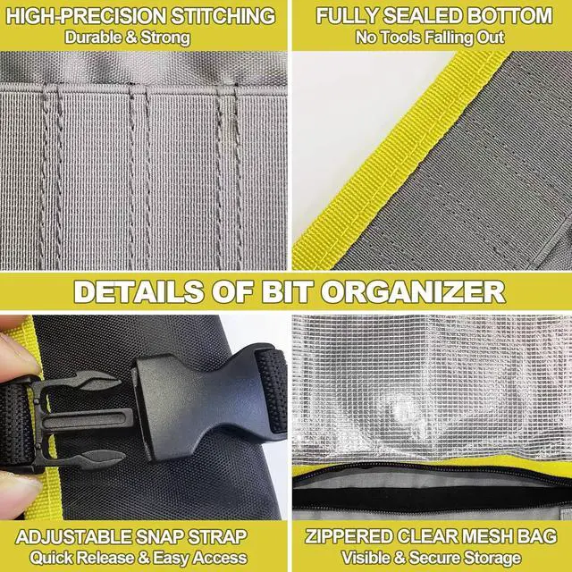 Alt view image 3 of 7 - Drill Bit Organizer, Roll Up Storage Case, Heavy Duty Bit Holder Pouch | Canvas Tool Roll with Zipper, Tools Organizer Pouch Bag with Snap Spring Closure for Men(Bag Only) Stocking Stuffers