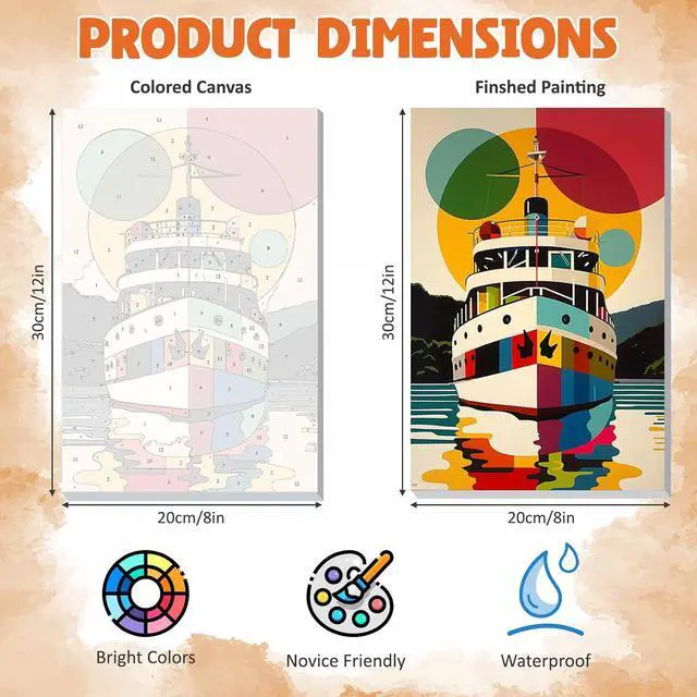 Alt view image 6 of 7 - Framed Paint by Numbers Kit for Adults, Boat DIY Paint by Number Kits on Canvas, Easy Boat Painting by Numbers for Home Wall Decor Gift 8x12 Inch