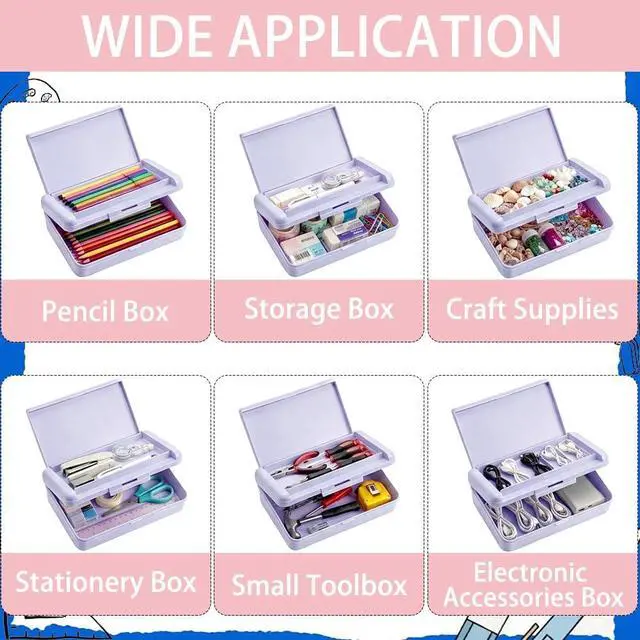 Alt view image 7 of 7 - Pencil Box, Double Layer Purple Pencil Case, Large Capacity Plastic Crayon Box with Snap-Tight Lid for School Office Students Teachers Organization Pens Pencils Storage Organizer Supplies