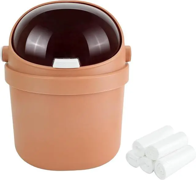 Main image of Cute Mini Trash Can for Desk, Small Wastebasket with 100 Trash Bags, Orange | Tiny desktop trash can, creative small countertop garbage for bathroom, home, office, kitchen and bedroom