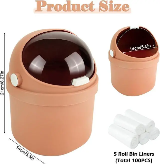 Alt view image 2 of 7 - Cute Mini Trash Can for Desk, Small Wastebasket with 100 Trash Bags, Orange | Tiny desktop trash can, creative small countertop garbage for bathroom, home, office, kitchen and bedroom