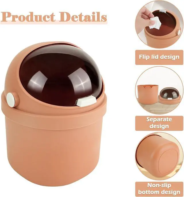 Alt view image 3 of 7 - Cute Mini Trash Can for Desk, Small Wastebasket with 100 Trash Bags, Orange | Tiny desktop trash can, creative small countertop garbage for bathroom, home, office, kitchen and bedroom