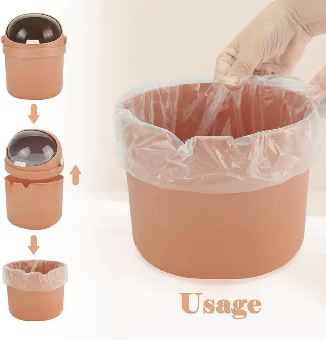 Alt view image 4 of 7 - Cute Mini Trash Can for Desk, Small Wastebasket with 100 Trash Bags, Orange | Tiny desktop trash can, creative small countertop garbage for bathroom, home, office, kitchen and bedroom