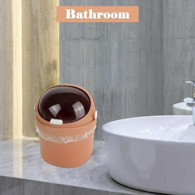 Alt view image 6 of 7 - Cute Mini Trash Can for Desk, Small Wastebasket with 100 Trash Bags, Orange | Tiny desktop trash can, creative small countertop garbage for bathroom, home, office, kitchen and bedroom