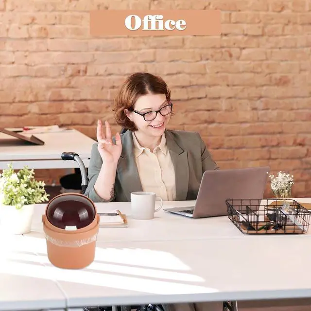 Alt view image 7 of 7 - Cute Mini Trash Can for Desk, Small Wastebasket with 100 Trash Bags, Orange | Tiny desktop trash can, creative small countertop garbage for bathroom, home, office, kitchen and bedroom