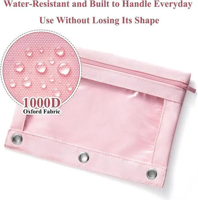 Alt view image 4 of 7 - Binder Pencil Pouch for 3 Ring Binder, Clear Pencil Case Box Bag with Zipper, Aesthetic Pen Organizer for School Supplies, Back to School for Girls Boys Kids, 1 Pack, Pink