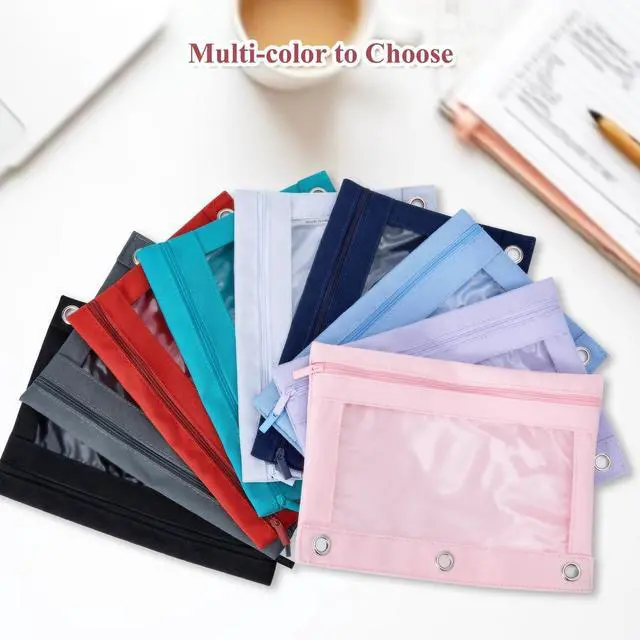 Alt view image 6 of 7 - Binder Pencil Pouch for 3 Ring Binder, Clear Pencil Case Box Bag with Zipper, Aesthetic Pen Organizer for School Supplies, Back to School for Girls Boys Kids, 1 Pack, Pink