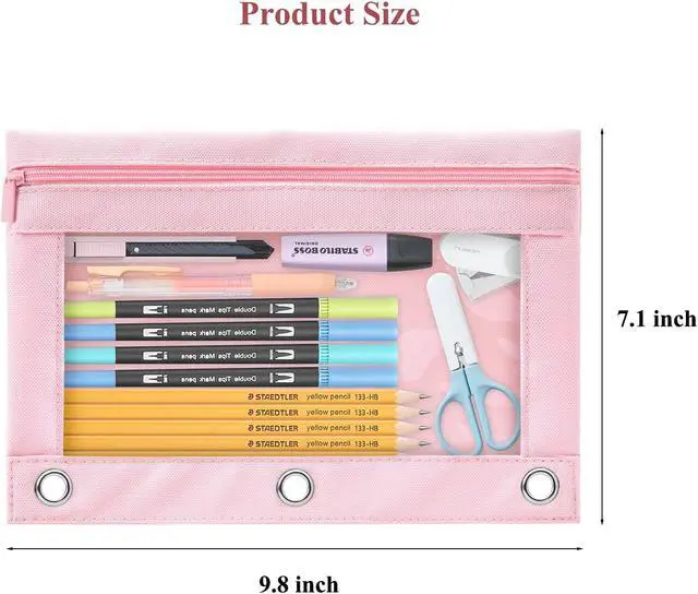 Alt view image 7 of 7 - Binder Pencil Pouch for 3 Ring Binder, Clear Pencil Case Box Bag with Zipper, Aesthetic Pen Organizer for School Supplies, Back to School for Girls Boys Kids, 1 Pack, Pink