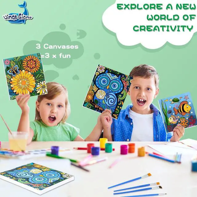 Alt view image 5 of 7 - 3 Pack Paint by Numbers for Kids Ages 8-12, Pre-Printed Acrylic Oil Painting, Includes (8x10, 8x9, 8x8 inch) Framed Canvas with 30 Acrylic Paint Pots, 5 Brushes for Kids, Art Supplies for Kids 9-12