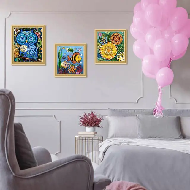Alt view image 7 of 7 - 3 Pack Paint by Numbers for Kids Ages 8-12, Pre-Printed Acrylic Oil Painting, Includes (8x10, 8x9, 8x8 inch) Framed Canvas with 30 Acrylic Paint Pots, 5 Brushes for Kids, Art Supplies for Kids 9-12