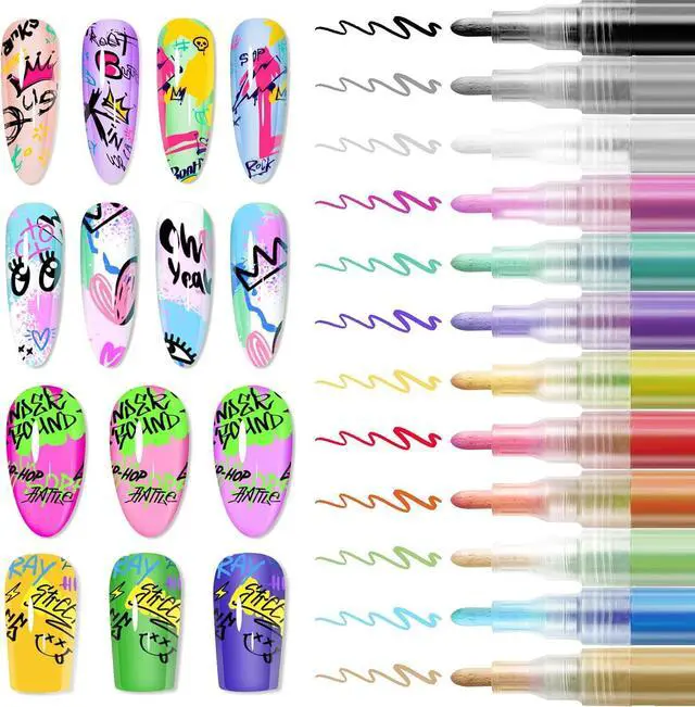Main image of 12 Colors Nail Art Pens Set 3D Acrylic Paint Markers | Quick Drying Nail Polish Pens, Nail Art Pens for Painting Nails, Long Lasting Color Nail Art Kit for Salon and Home DIY