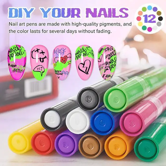 Alt view image 5 of 7 - 12 Colors Nail Art Pens Set 3D Acrylic Paint Markers | Quick Drying Nail Polish Pens, Nail Art Pens for Painting Nails, Long Lasting Color Nail Art Kit for Salon and Home DIY
