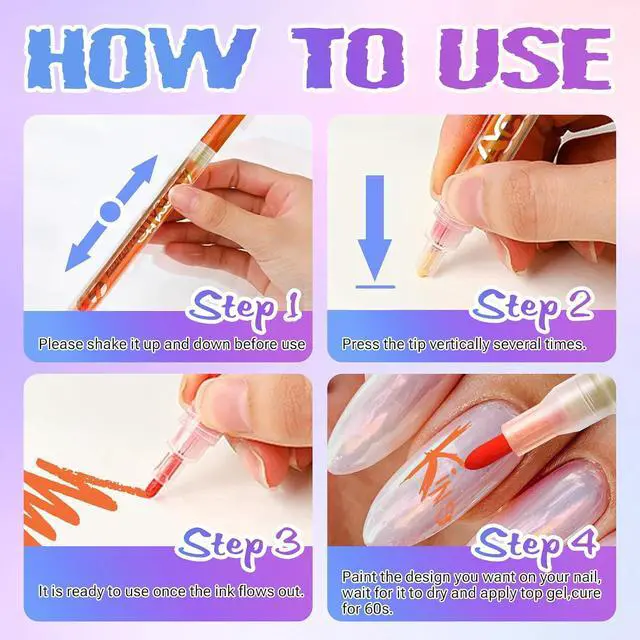 Alt view image 6 of 7 - 12 Colors Nail Art Pens Set 3D Acrylic Paint Markers | Quick Drying Nail Polish Pens, Nail Art Pens for Painting Nails, Long Lasting Color Nail Art Kit for Salon and Home DIY