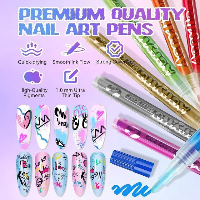 Alt view image 3 of 7 - 12 Colors Nail Art Pens Set 3D Acrylic Paint Markers | Quick Drying Nail Polish Pens, Nail Art Pens for Painting Nails, Long Lasting Color Nail Art Kit for Salon and Home DIY