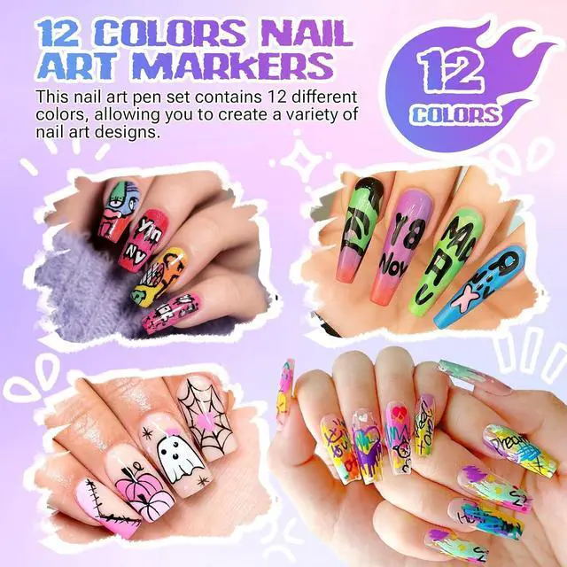 Alt view image 2 of 7 - 12 Colors Nail Art Pens Set 3D Acrylic Paint Markers | Quick Drying Nail Polish Pens, Nail Art Pens for Painting Nails, Long Lasting Color Nail Art Kit for Salon and Home DIY