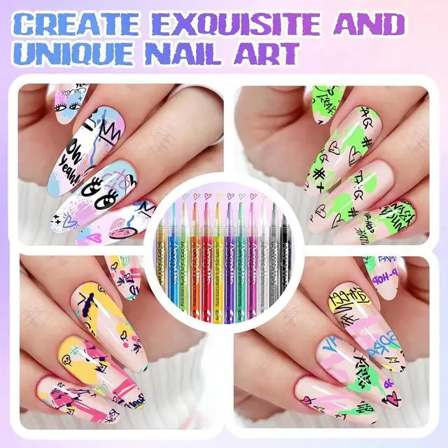 Alt view image 7 of 7 - 12 Colors Nail Art Pens Set 3D Acrylic Paint Markers | Quick Drying Nail Polish Pens, Nail Art Pens for Painting Nails, Long Lasting Color Nail Art Kit for Salon and Home DIY