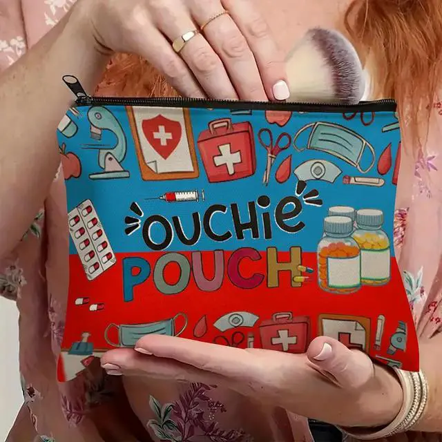 Alt view image 2 of 7 - Medicine Storage Pouch with Diabetes, Medicines Bag, and Medical Supply Designs, White Canvas Zipper Cases, Multi-Use Functionality (Gift for Birthdays, Graduation, Christmas) (Style D)