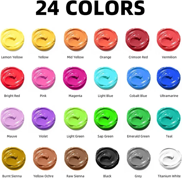 Alt view image 2 of 7 - Art Acrylic Paint Set, 24 x12ml Tubes Artist Quality Non Toxic Rich Pigments Colors with 3 Brushes Great for Beginners Artists Professional - Painting Canvas, Wood, Rock, Ceramic & Fabric