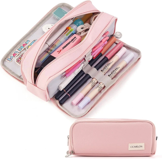 Main image of Large Capacity Pencil Case 3 Compartment Pouch Pen Bag for School Teen Girl Boy Men Women (Pink)