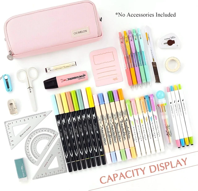 Alt view image 3 of 7 - Large Capacity Pencil Case 3 Compartment Pouch Pen Bag for School Teen Girl Boy Men Women (Pink)