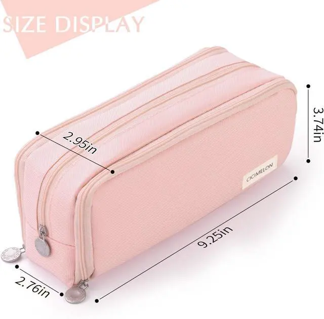 Alt view image 5 of 7 - Large Capacity Pencil Case 3 Compartment Pouch Pen Bag for School Teen Girl Boy Men Women (Pink)