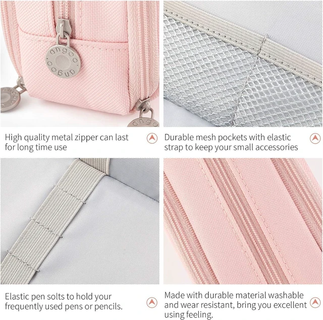 Alt view image 6 of 7 - Large Capacity Pencil Case 3 Compartment Pouch Pen Bag for School Teen Girl Boy Men Women (Pink)