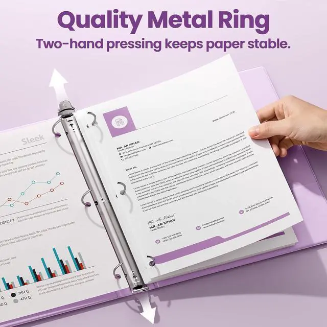 Alt view image 2 of 7 - 3 Ring Binder 1 Inch 2 Pack, Clear View Binder Three Ring PVC-Free (Fit 8.5x11 Inches) for School or Office Supplies, Purple