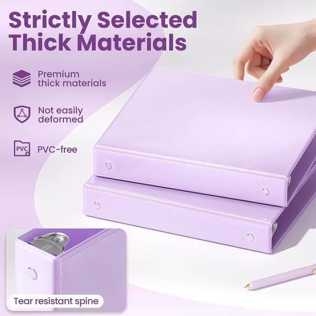 Alt view image 4 of 7 - 3 Ring Binder 1 Inch 2 Pack, Clear View Binder Three Ring PVC-Free (Fit 8.5x11 Inches) for School or Office Supplies, Purple
