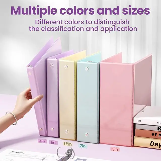 Alt view image 5 of 7 - 3 Ring Binder 1 Inch 2 Pack, Clear View Binder Three Ring PVC-Free (Fit 8.5x11 Inches) for School or Office Supplies, Purple