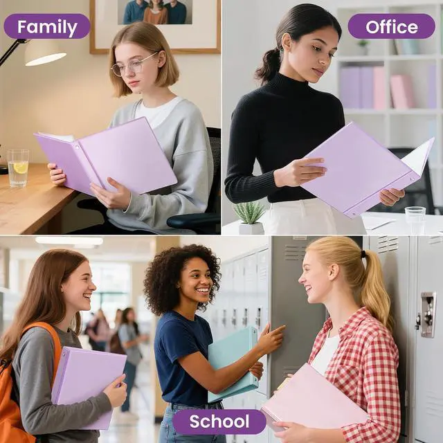 Alt view image 6 of 7 - 3 Ring Binder 1 Inch 2 Pack, Clear View Binder Three Ring PVC-Free (Fit 8.5x11 Inches) for School or Office Supplies, Purple