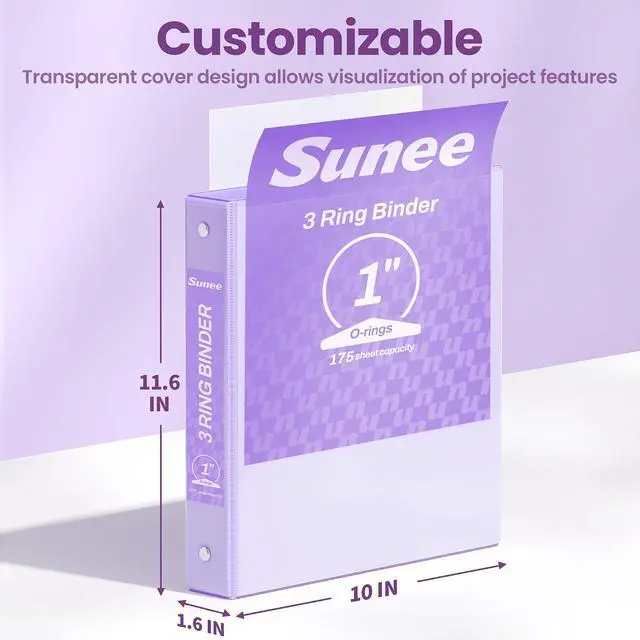Alt view image 7 of 7 - 3 Ring Binder 1 Inch 2 Pack, Clear View Binder Three Ring PVC-Free (Fit 8.5x11 Inches) for School or Office Supplies, Purple