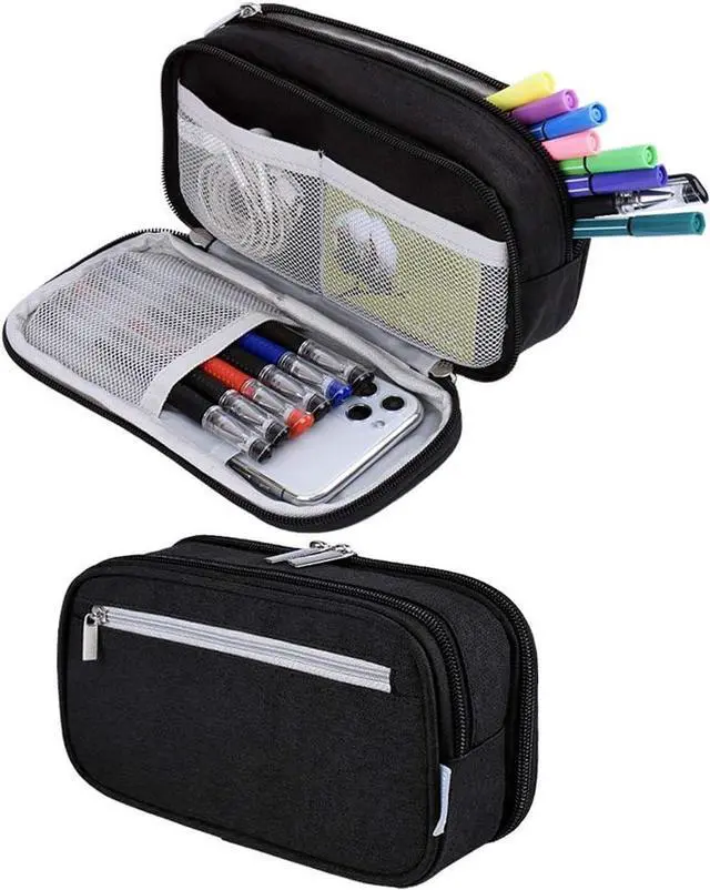 Main image of Big Pencil Case Large Capacity Pencil Bag Pouch 3 Multi Comparments High Storage Pen Holder Marker Holder Portable Office Stationery Organizer Supplies Makeup Cosmetic Bag Men Women (Black)