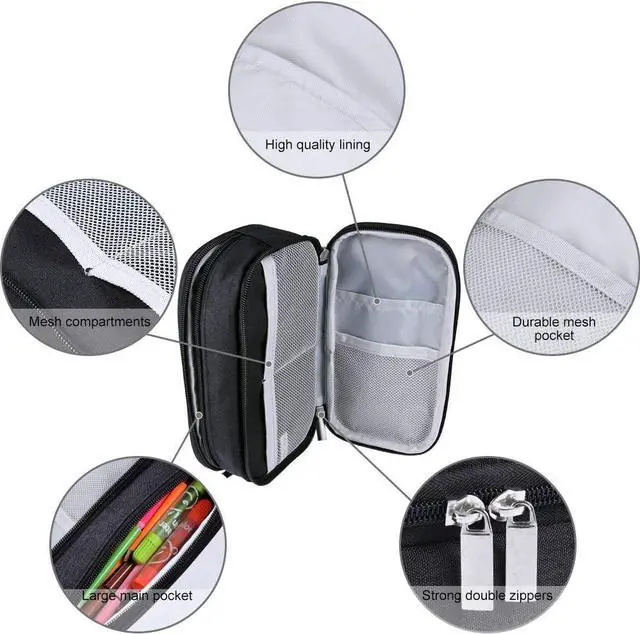 Alt view image 2 of 7 - Big Pencil Case Large Capacity Pencil Bag Pouch 3 Multi Comparments High Storage Pen Holder Marker Holder Portable Office Stationery Organizer Supplies Makeup Cosmetic Bag Men Women (Black)