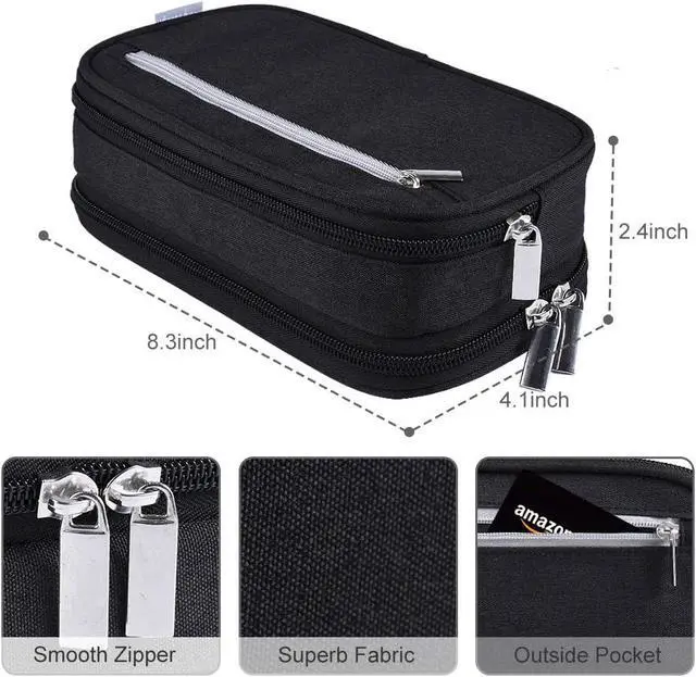 Alt view image 4 of 7 - Big Pencil Case Large Capacity Pencil Bag Pouch 3 Multi Comparments High Storage Pen Holder Marker Holder Portable Office Stationery Organizer Supplies Makeup Cosmetic Bag Men Women (Black)