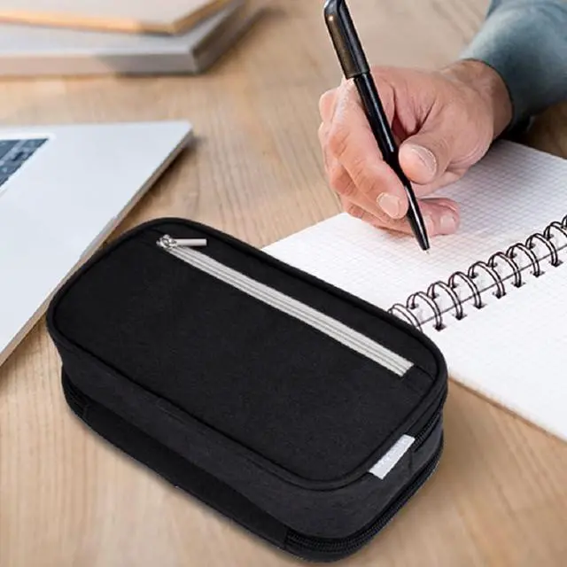 Alt view image 6 of 7 - Big Pencil Case Large Capacity Pencil Bag Pouch 3 Multi Comparments High Storage Pen Holder Marker Holder Portable Office Stationery Organizer Supplies Makeup Cosmetic Bag Men Women (Black)