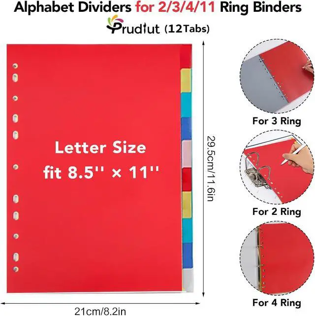 Alt view image 2 of 6 - 12 Tab Binder Dividers 3 Ring Plastic Binder Dividers with Tabs, Multicolor Notebook Dividers for 2/3/4/11 Ring Binders, Letter Size (8.2×11.6 Inch)